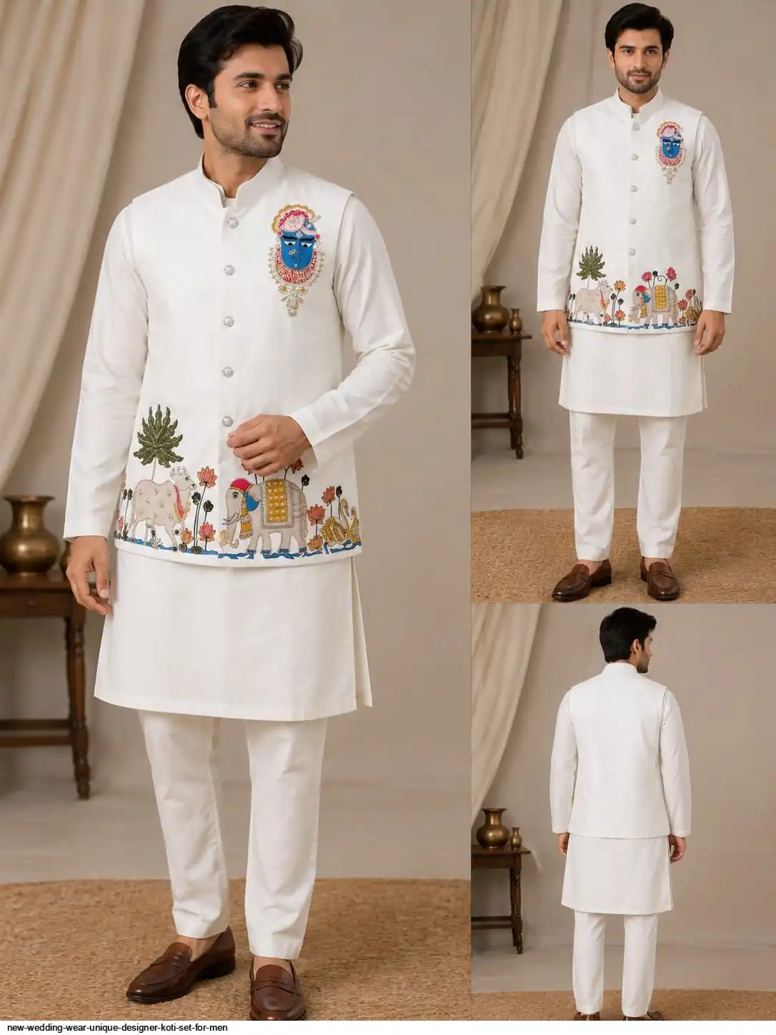 NEW WEDDING WEAR UNIQUE DESIGNER KOTI SET FOR MEN 4