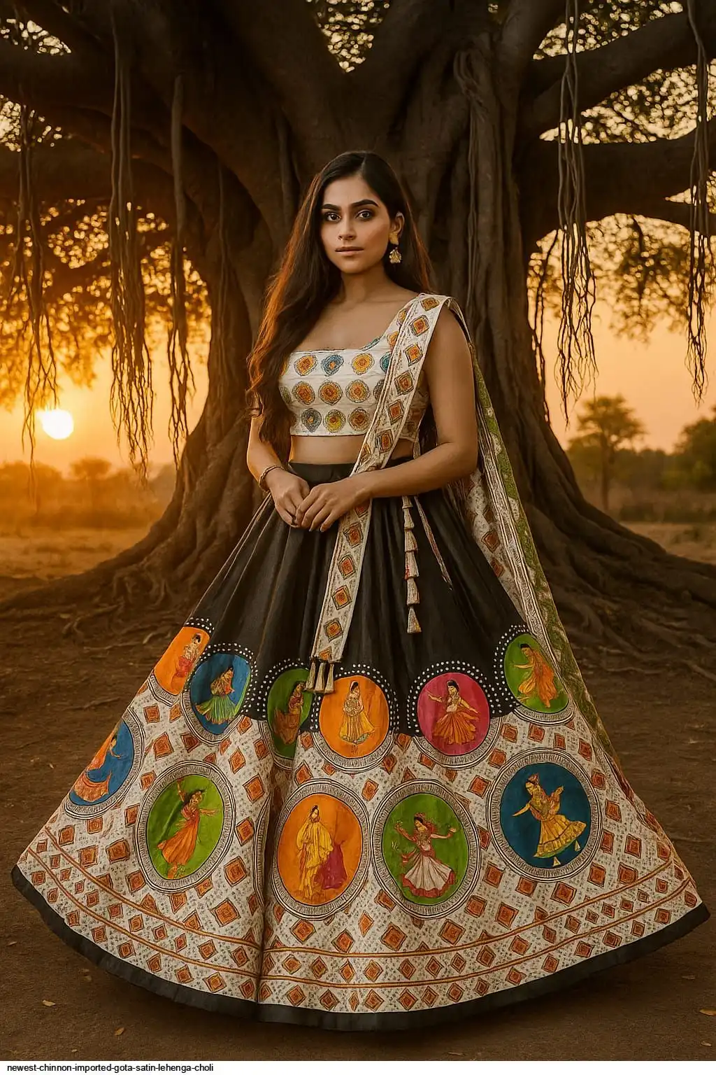NEWEST CHINNON IMPORTED GOTA SATIN LEHENGA CHOLI