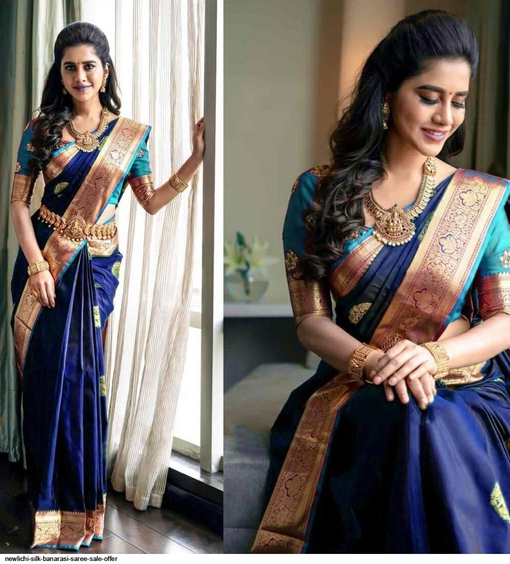 NEW DESIGNER LICHI SILK BANARASI SAREE SALE OFFER B