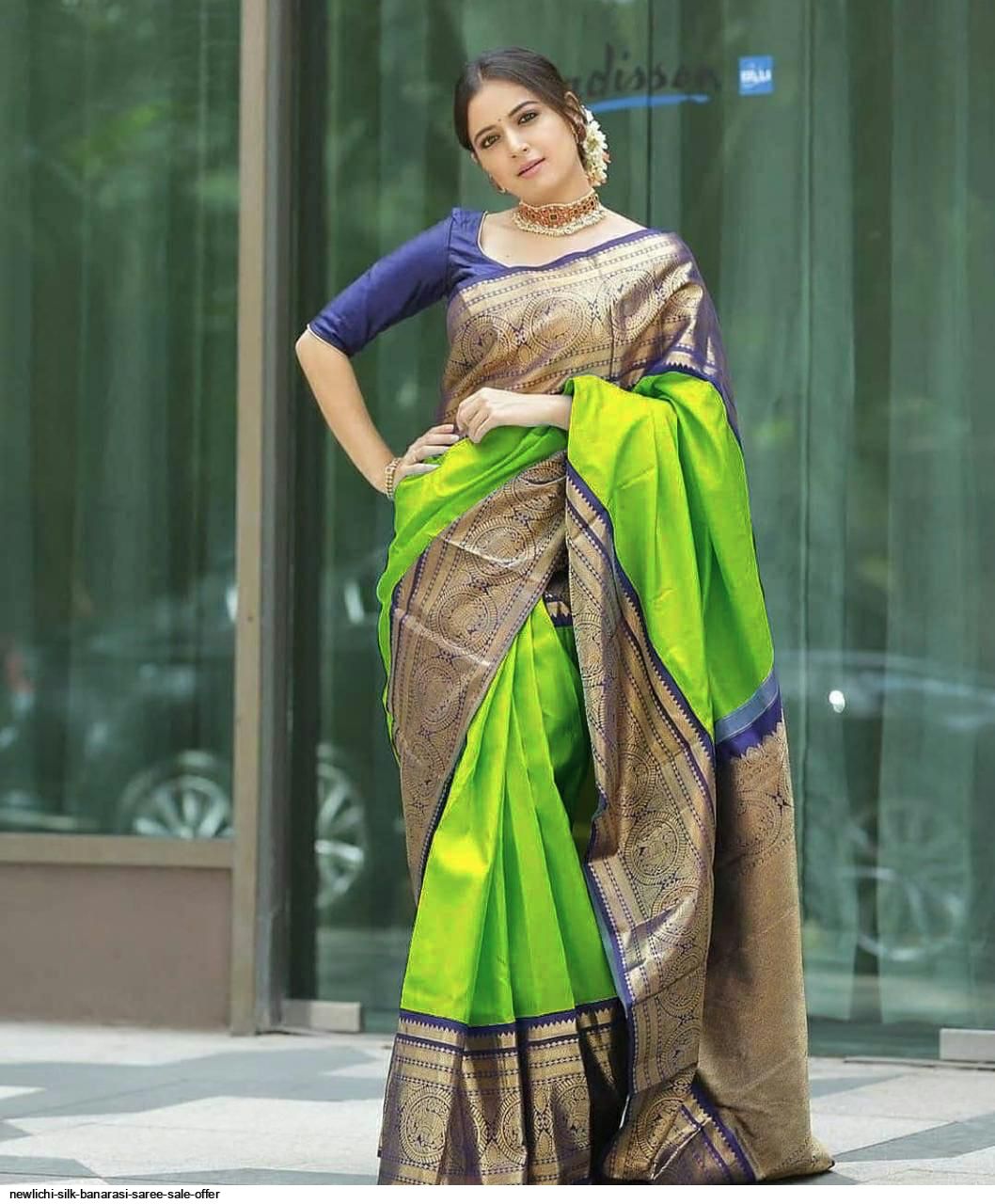 NEW DESIGNER LICHI SILK BANARASI SAREE SALE OFFER E