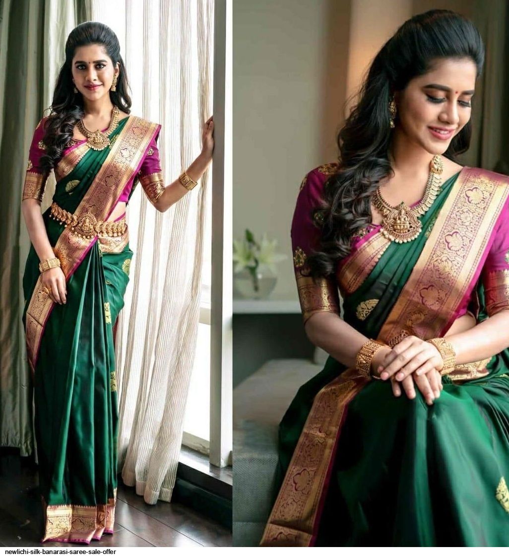 NEW DESIGNER LICHI SILK BANARASI SAREE SALE OFFER A