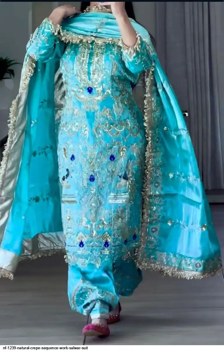 NF 1239 NATURAL CREPE SEQUENCE WORK SALWAR SUIT B