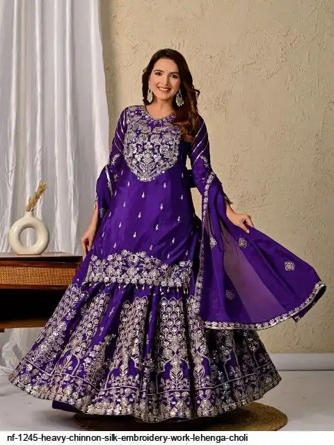 NF 1245 HEAVY CHINNON SILK EMBROIDERY WORK LEHENGA CHOLI B