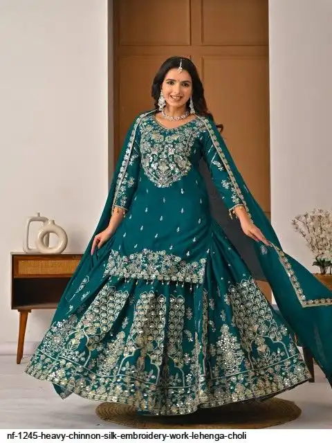 NF 1245 HEAVY CHINNON SILK EMBROIDERY WORK LEHENGA CHOLI A