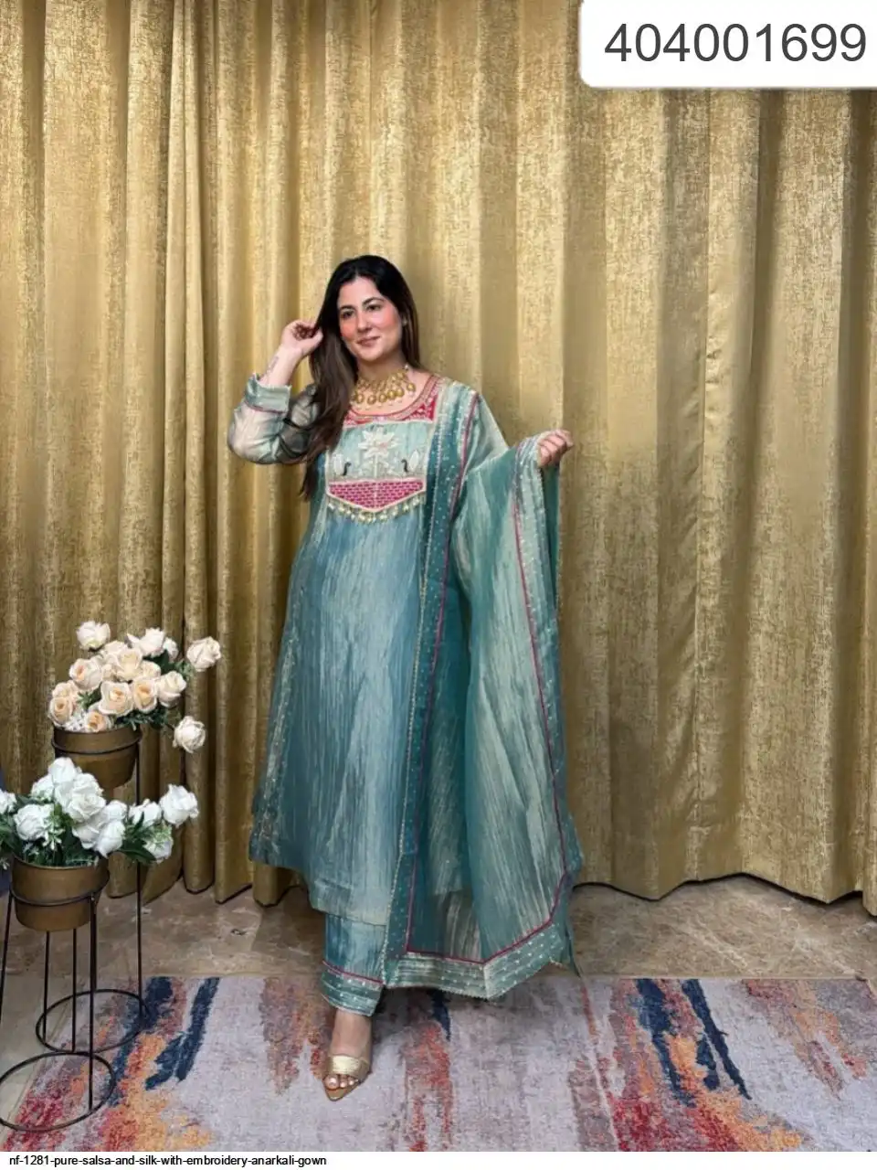 NF 1281 PURE SALSA AND SILK WITH EMBROIDERY ANARKALI GOWN 1
