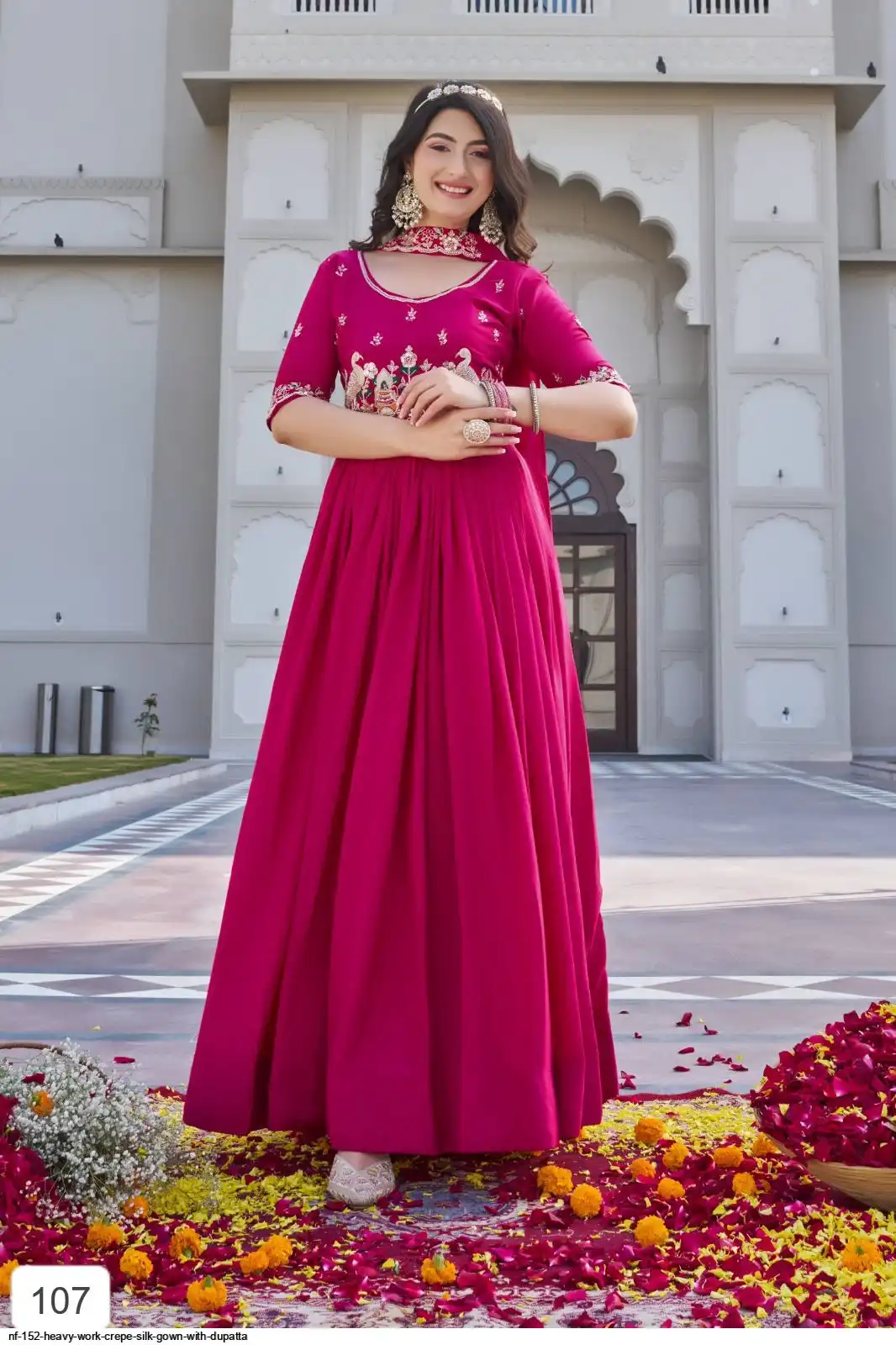 NF 152 HEAVY WORK CREPE SILK GOWN WITH DUPATTA A