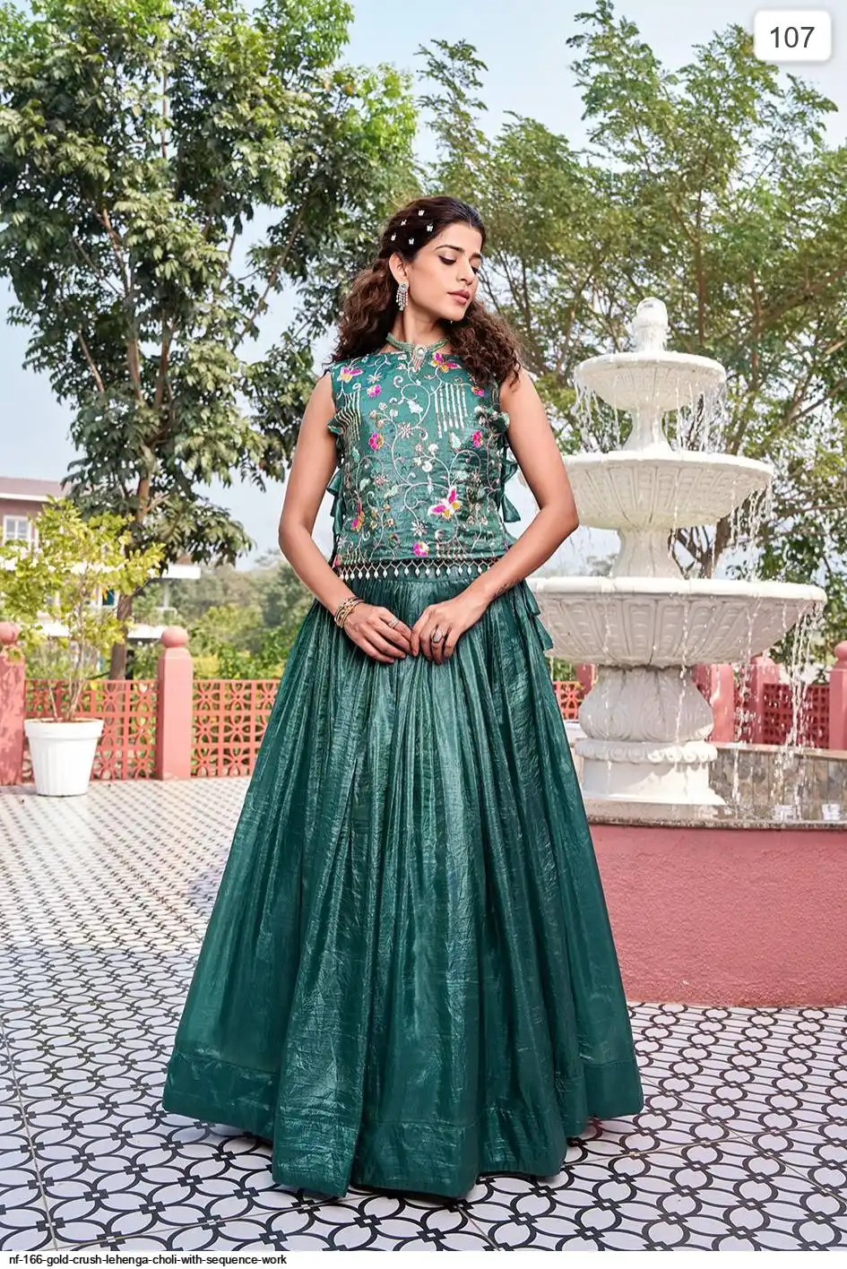 NF 166 GOLD CRUSH LEHENGA CHOLI WITH SEQUENCE WORK B