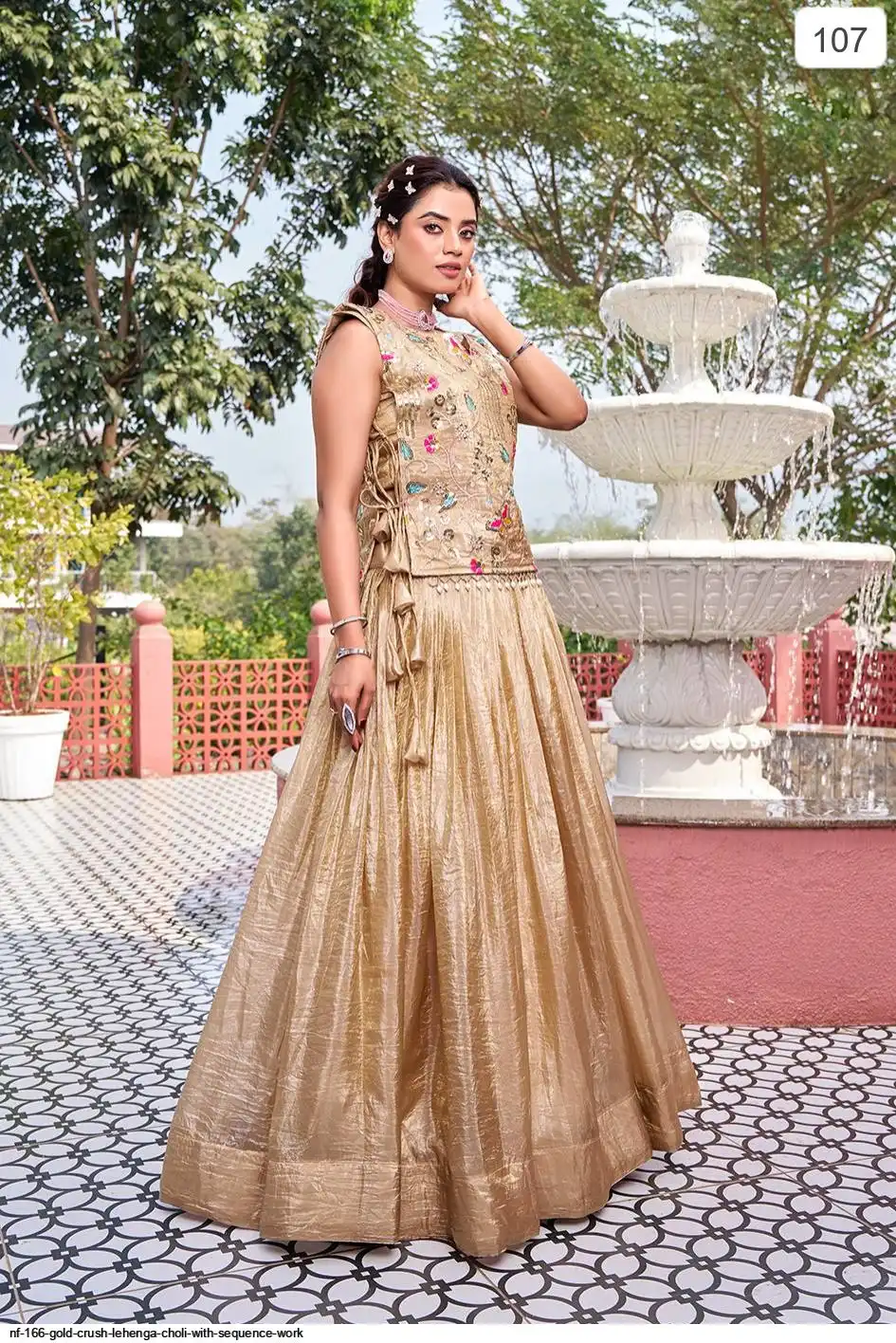 NF 166 GOLD CRUSH LEHENGA CHOLI WITH SEQUENCE WORK A