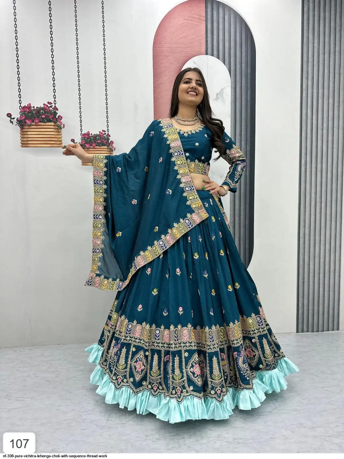 NF 308 PURE VICHITRA LEHENGA CHOLI WITH SEQUENCE THREAD WORK A
