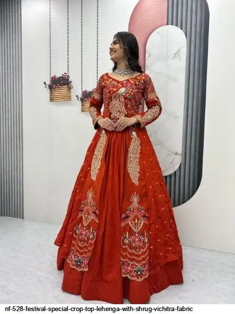 NF 528 FESTIVAL SPECIAL CROP TOP LEHENGA WITH SHRUG VICHITRA FABRIC D