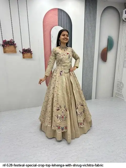 NF 528 FESTIVAL SPECIAL CROP TOP LEHENGA WITH SHRUG VICHITRA FABRIC A