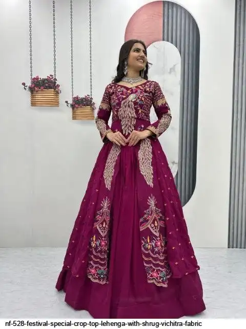 NF 528 FESTIVAL SPECIAL CROP TOP LEHENGA WITH SHRUG VICHITRA FABRIC C