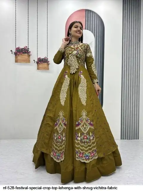 NF 528 FESTIVAL SPECIAL CROP TOP LEHENGA WITH SHRUG VICHITRA FABRIC B