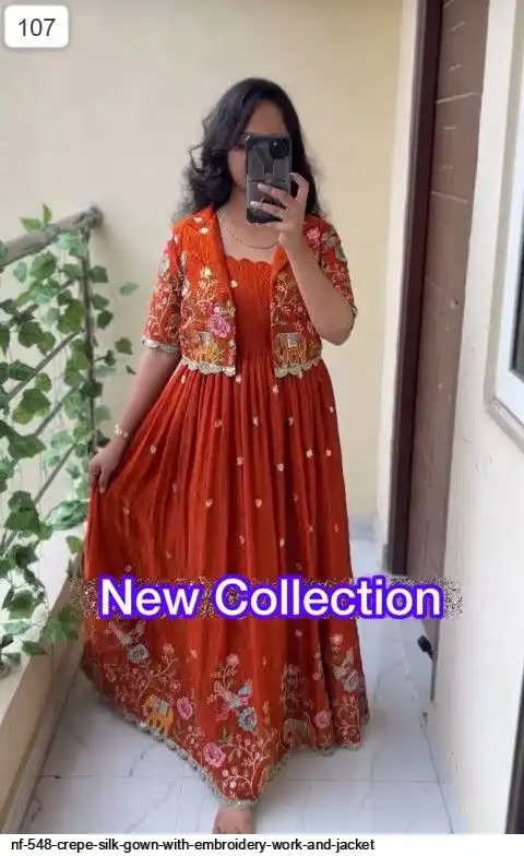 NF 548 CREPE SILK GOWN WITH EMBROIDERY WORK AND JACKET B