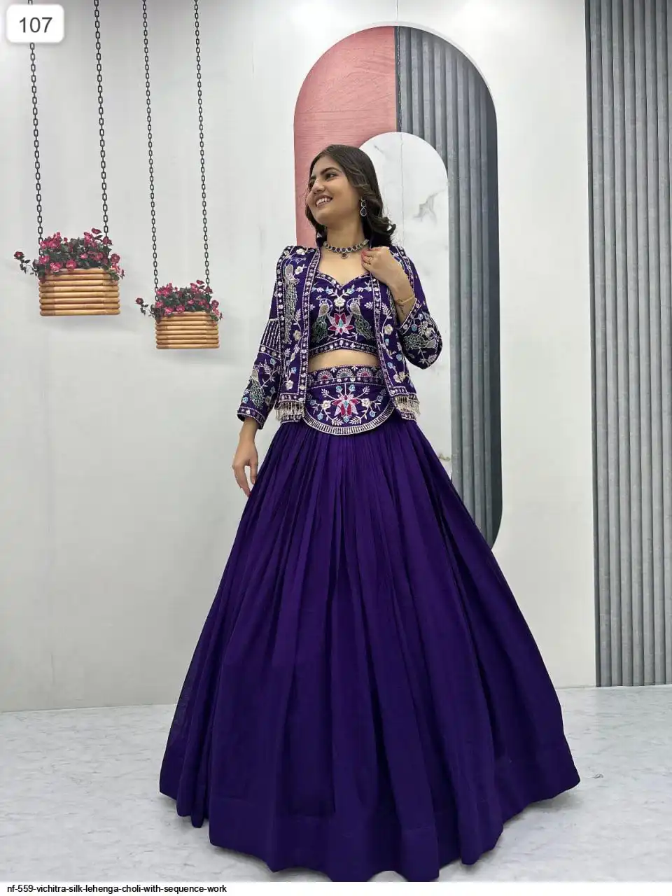 NF 559 VICHITRA SILK LEHENGA CHOLI WITH SEQUENCE WORK A