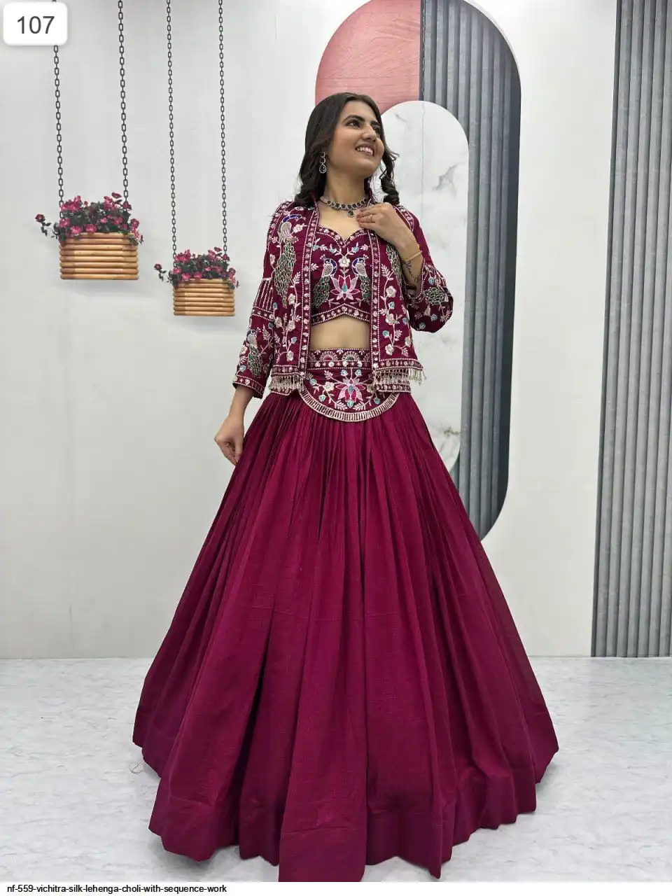 NF 559 VICHITRA SILK LEHENGA CHOLI WITH SEQUENCE WORK B
