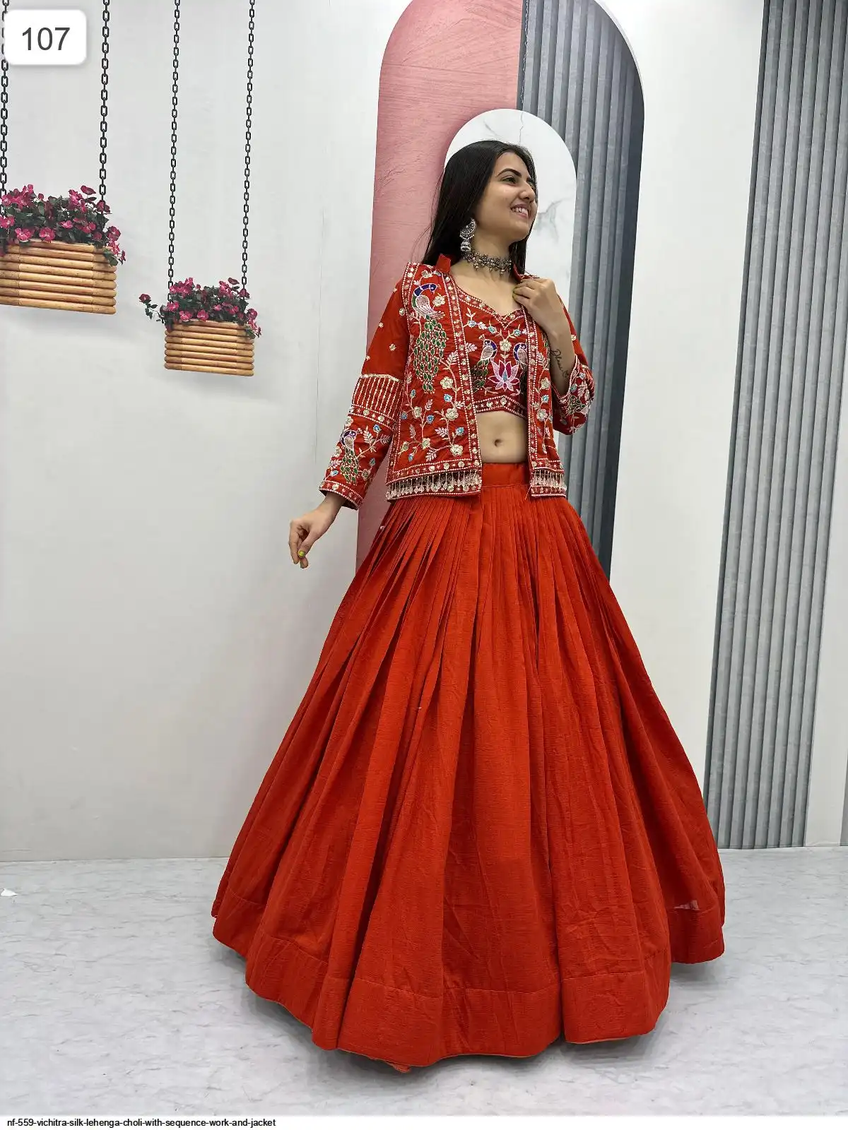 NF 559 VICHITRA SILK LEHENGA CHOLI WITH SEQUENCE WORK AND JACKET A