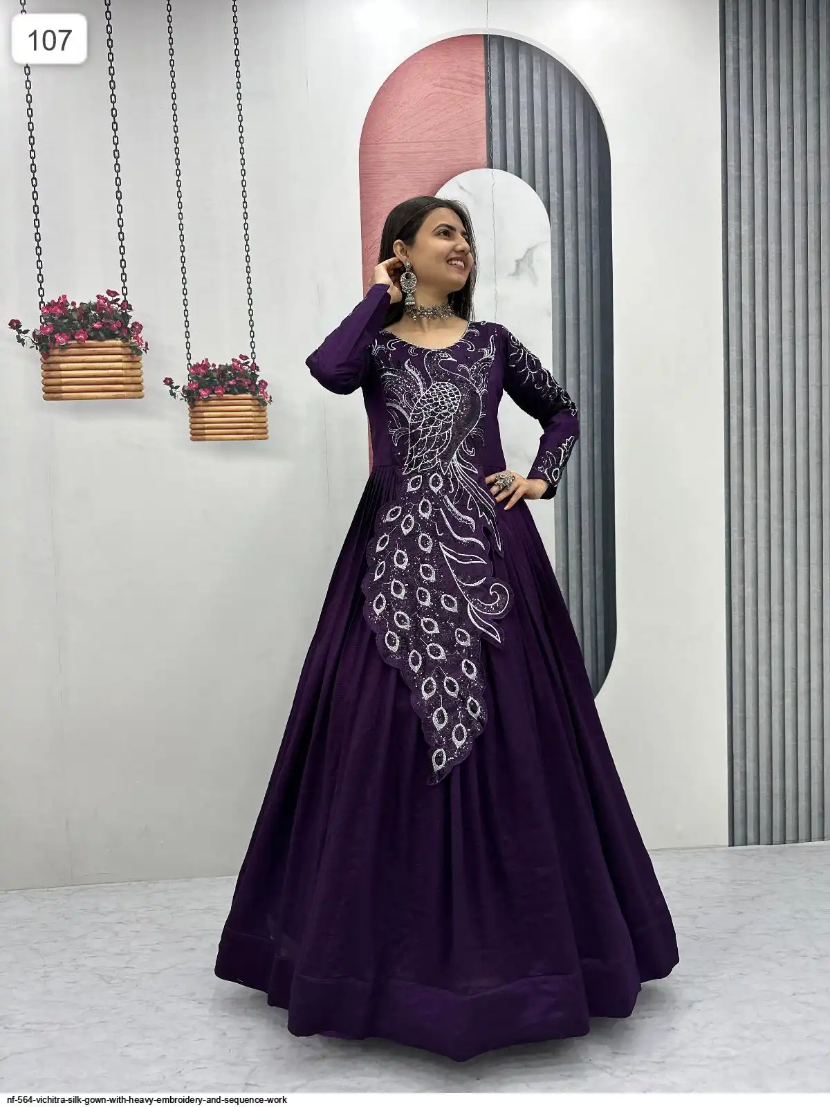 NF 564 VICHITRA SILK GOWN WITH HEAVY EMBROIDERY AND SEQUENCE WORK B