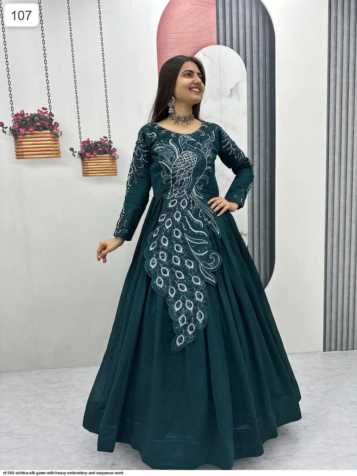 NF 564 VICHITRA SILK GOWN WITH HEAVY EMBROIDERY AND SEQUENCE WORK A