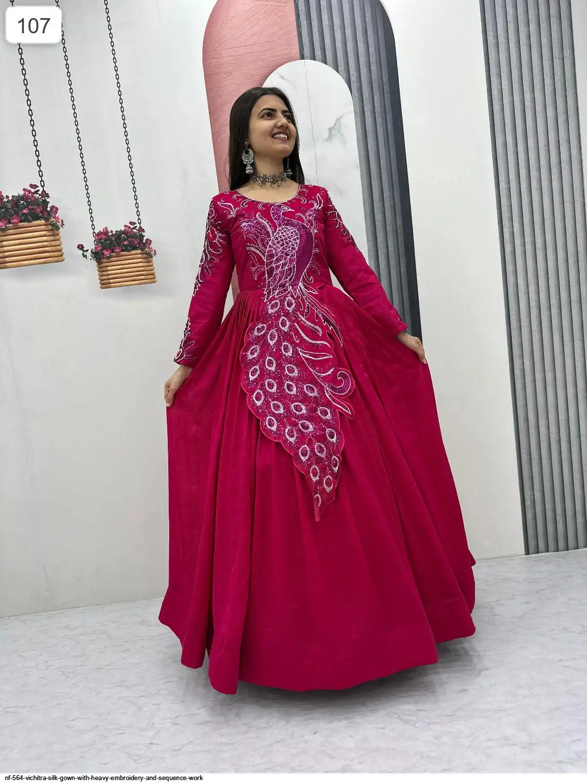NF 564 VICHITRA SILK GOWN WITH HEAVY EMBROIDERY AND SEQUENCE WORK C