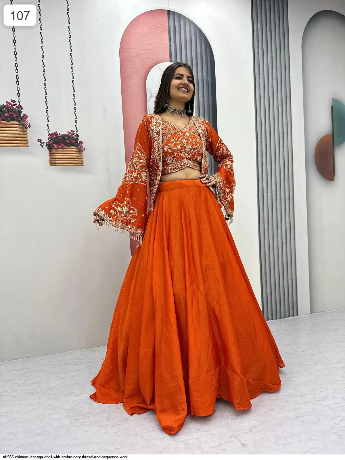 NF 565 CHINNON LEHENGA CHOLI WITH EMBROIDERY THREAD AND SEQUENCE WORK B