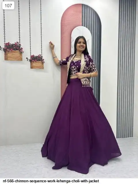 NF 566 CHINNON SEQUENCE WORK LEHENGA CHOLI WITH JACKET B