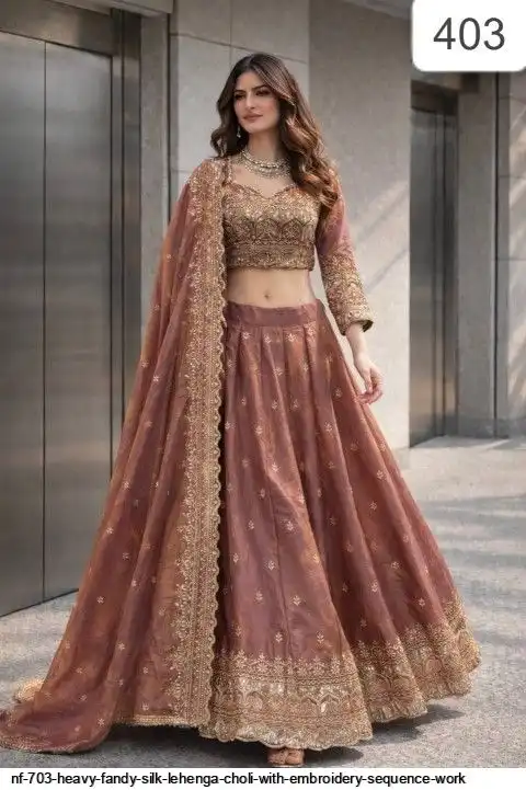 NF 703 HEAVY FANDY SILK LEHENGA CHOLI WITH EMBROIDERY SEQUENCE WORK A
