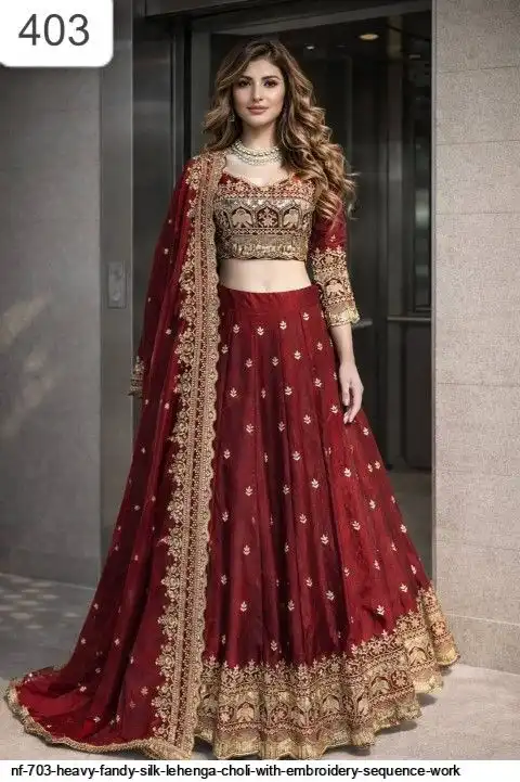 NF 703 HEAVY FANDY SILK LEHENGA CHOLI WITH EMBROIDERY SEQUENCE WORK C
