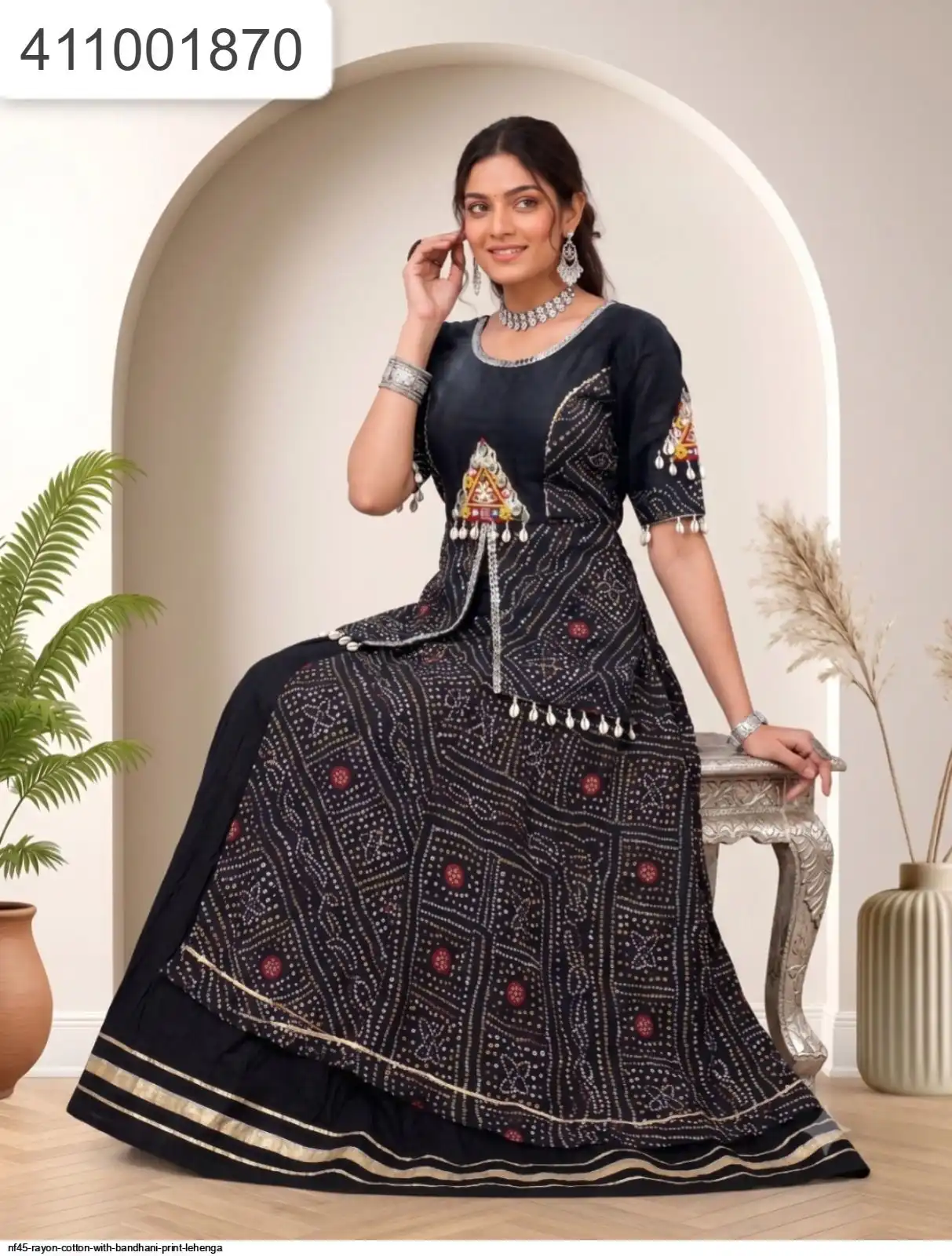 NF45 RAYON COTTON WITH BANDHANI PRINT LEHENGA 1