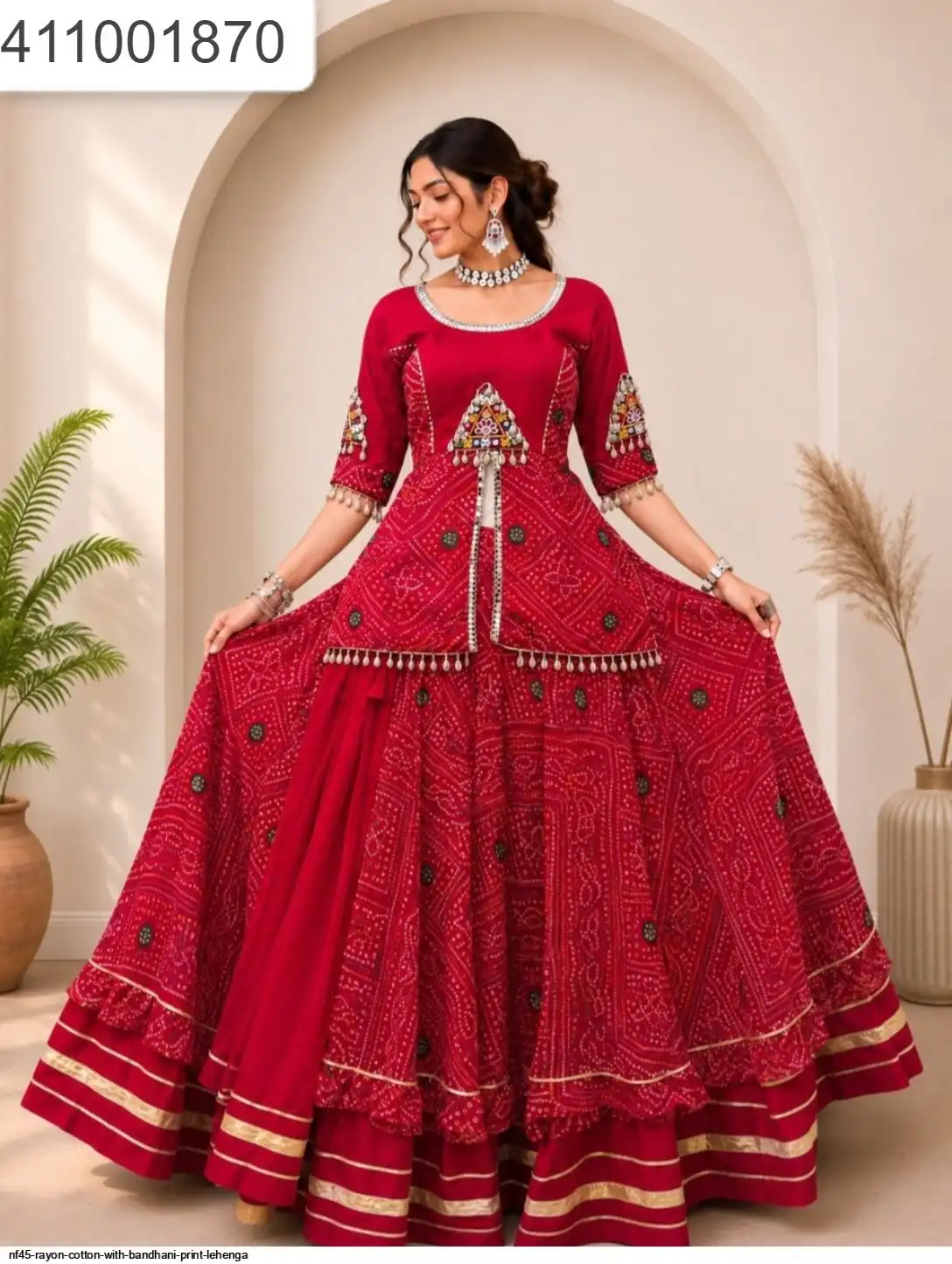 NF45 RAYON COTTON WITH BANDHANI PRINT LEHENGA 2
