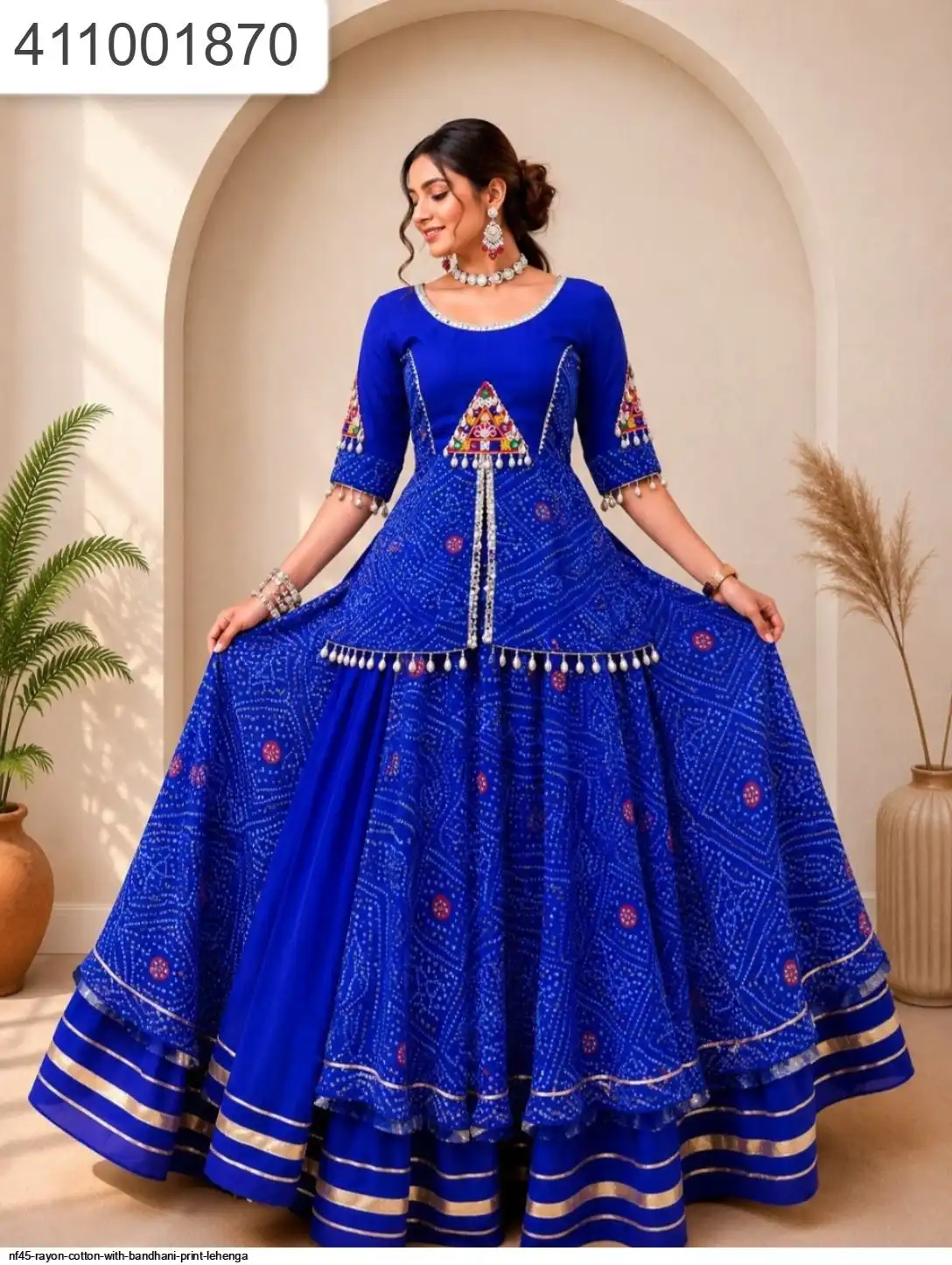 NF45 RAYON COTTON WITH BANDHANI PRINT LEHENGA 3