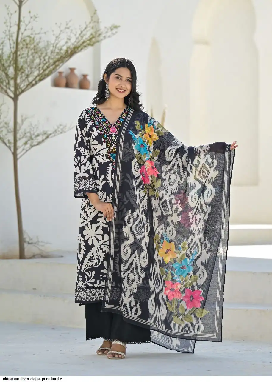 NIRAAKAAR LINEN DIGITAL PRINT KURTI C