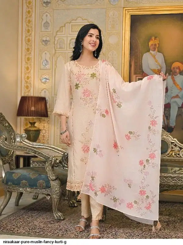 NIRAAKAAR PURE MUSLIN FANCY KURTI G