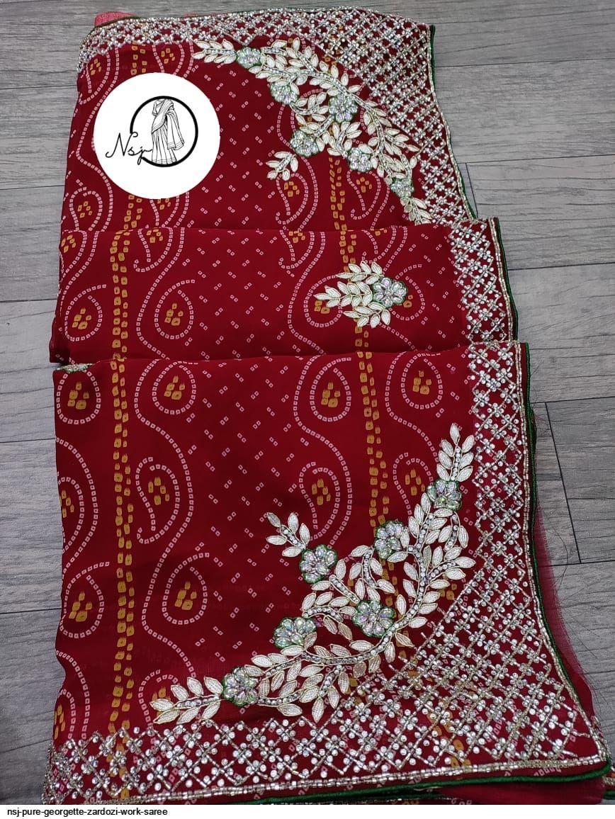 Red traditional rai bandhej saree – Saffronfashionindia