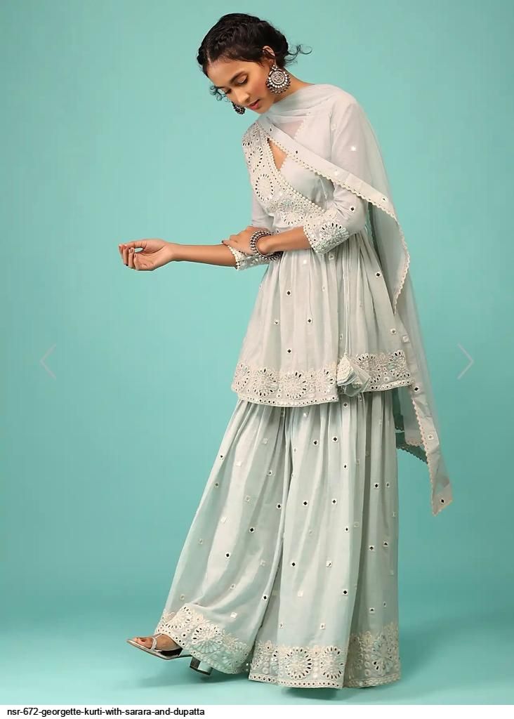 NSR 672 Georgette KURTI WITH SARARA AND DUPATTA