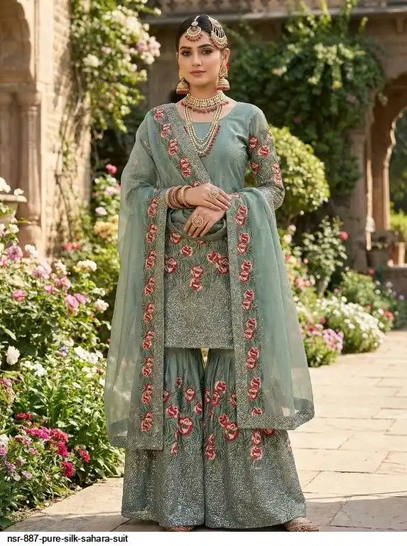 NSR 887 PURE SILK SAHARARA SUIT B
