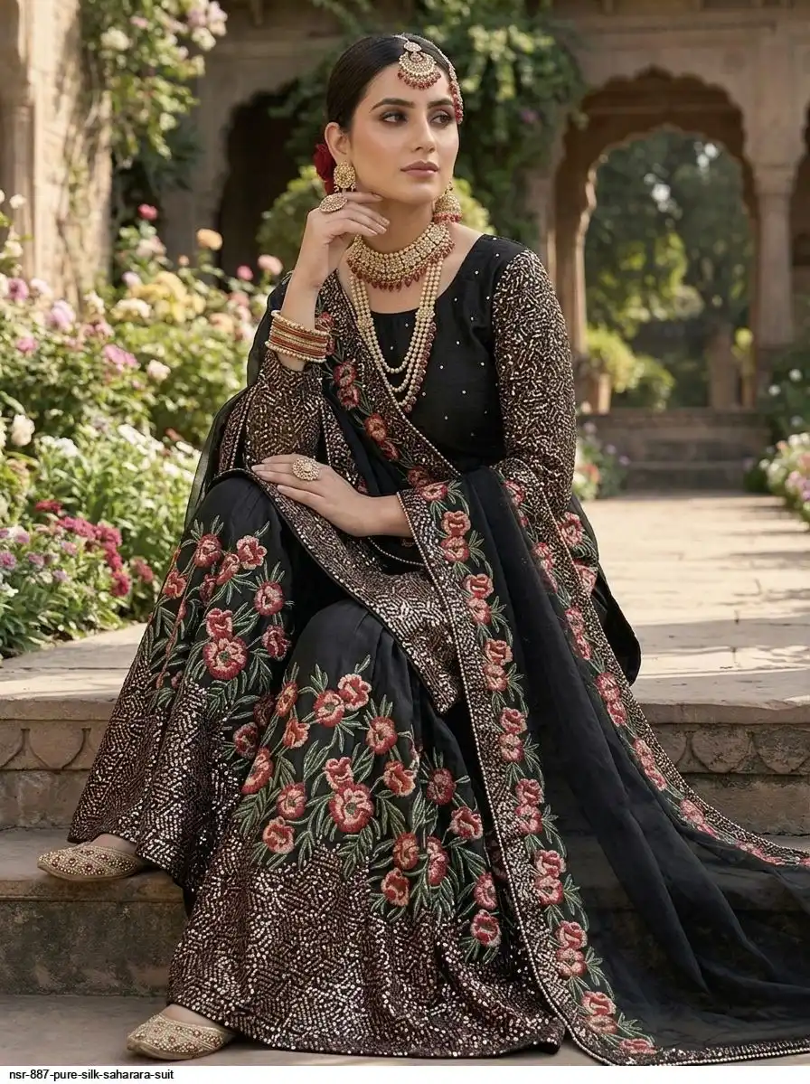 NSR 887 PURE SILK SAHARARA SUIT E