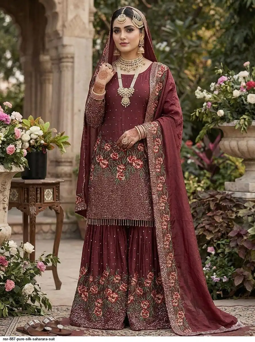 NSR 887 PURE SILK SAHARARA SUIT D