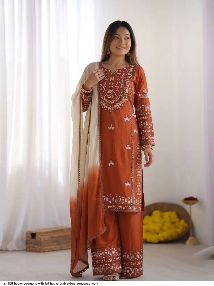 NSR 888 HEAVY GEORGETTE WITH FULL HEAVY EMBROIDERY SEQUENCE WORK 1