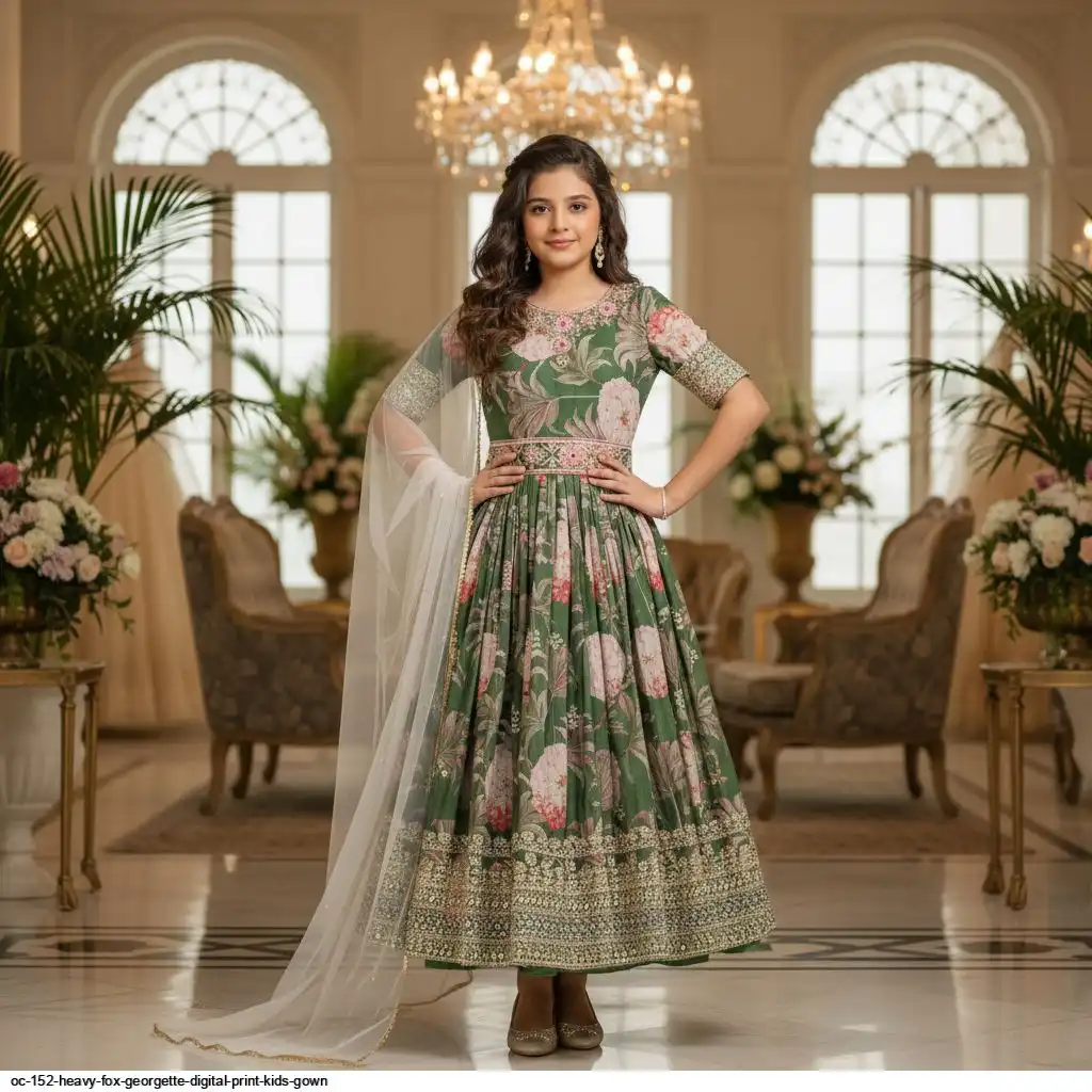OC 152 HEAVY FOX GEORGETTE DIGITAL PRINT KIDS GOWN K