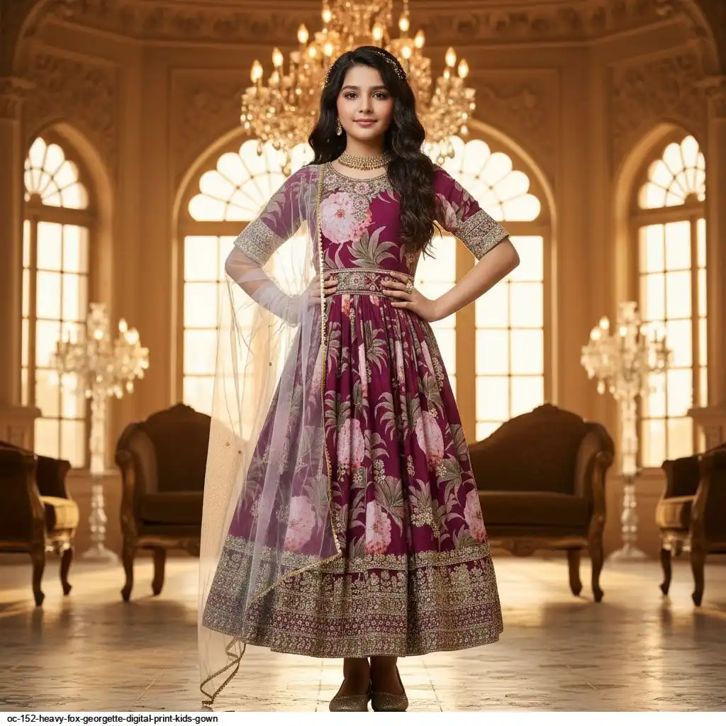 OC 152 HEAVY FOX GEORGETTE DIGITAL PRINT KIDS GOWN L