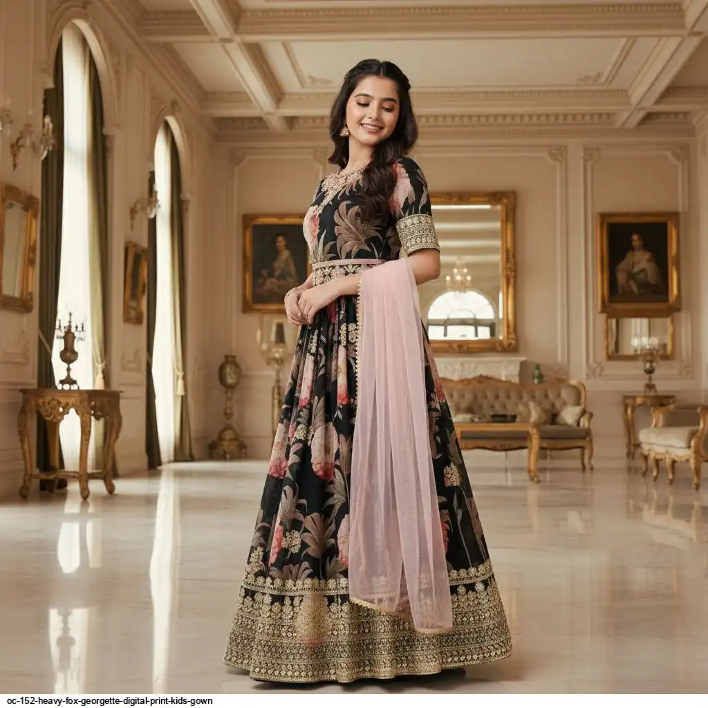 OC 152 HEAVY FOX GEORGETTE DIGITAL PRINT KIDS GOWN J