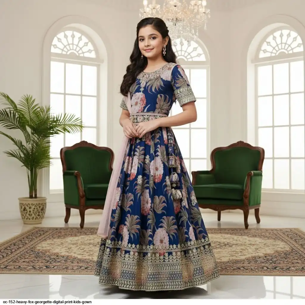 OC 152 HEAVY FOX GEORGETTE DIGITAL PRINT KIDS GOWN E
