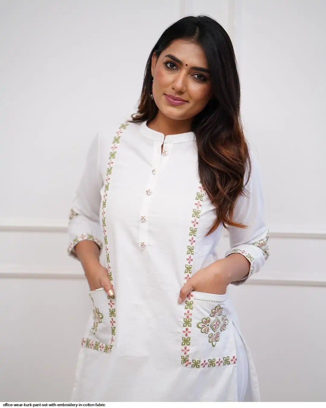 OFFICE WEAR KURTI PANT SET WITH EMBROIDERY IN COTTON FABRIC 2