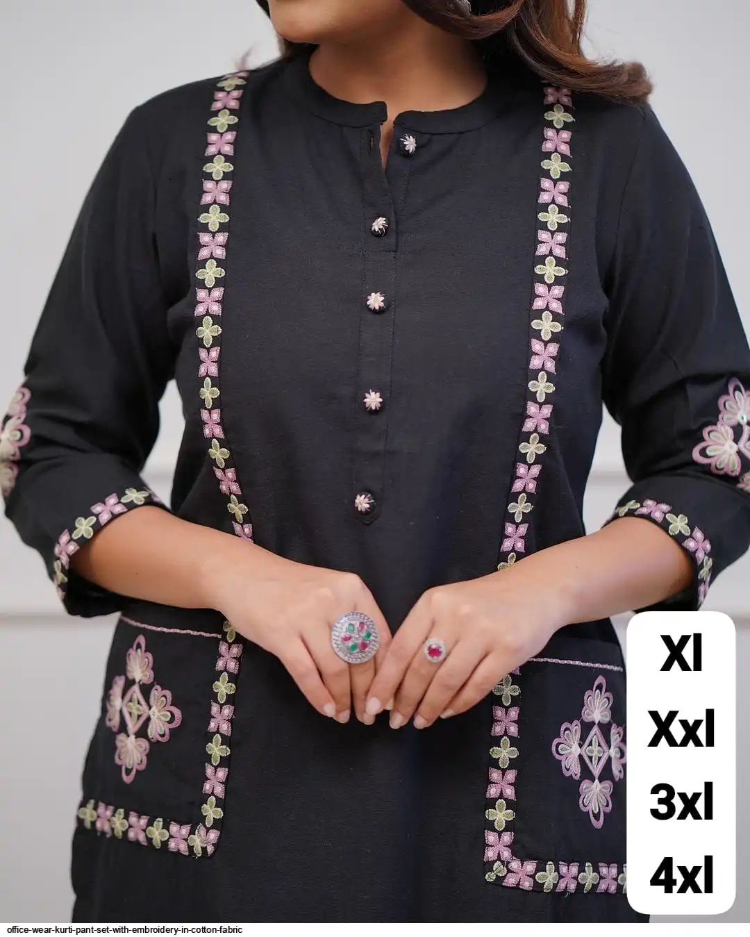 OFFICE WEAR KURTI PANT SET WITH EMBROIDERY IN COTTON FABRIC 1