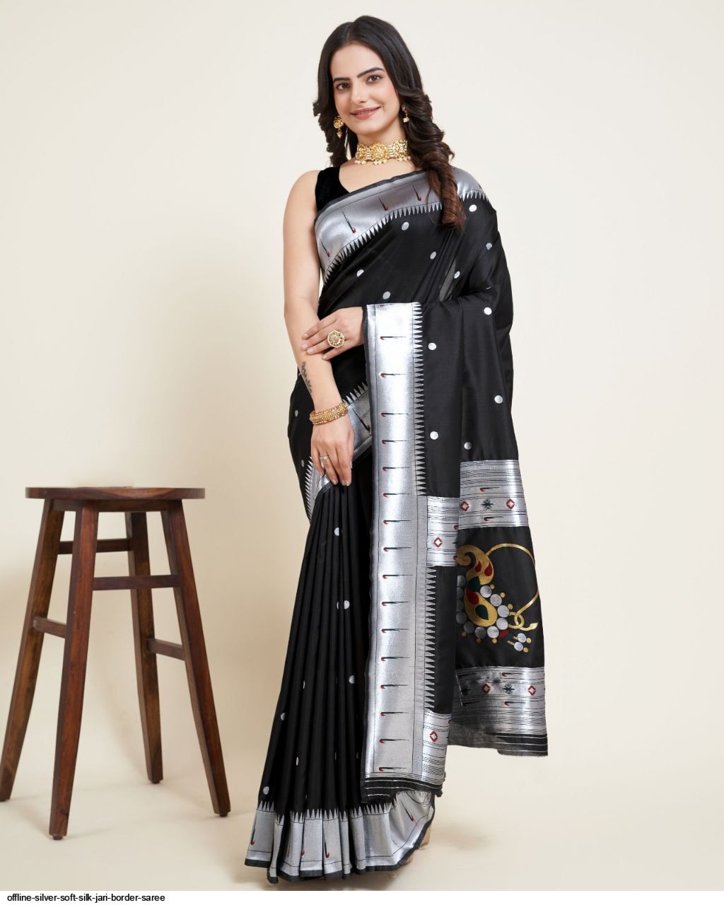 OFFLINE SILVER soft silk jari border saree