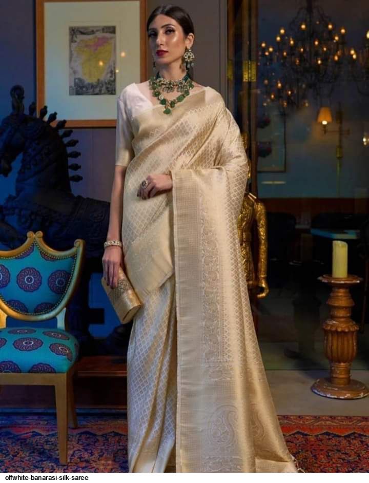 Banarasi Semi Dupion Silk Saree With Contrast Skirt Border-White & Pin –  Banarasikargha