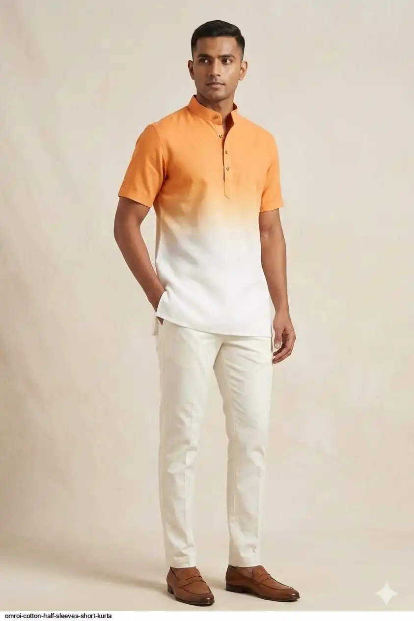 OMROI COTTON HALF SLEEVES SHORT KURTA 5