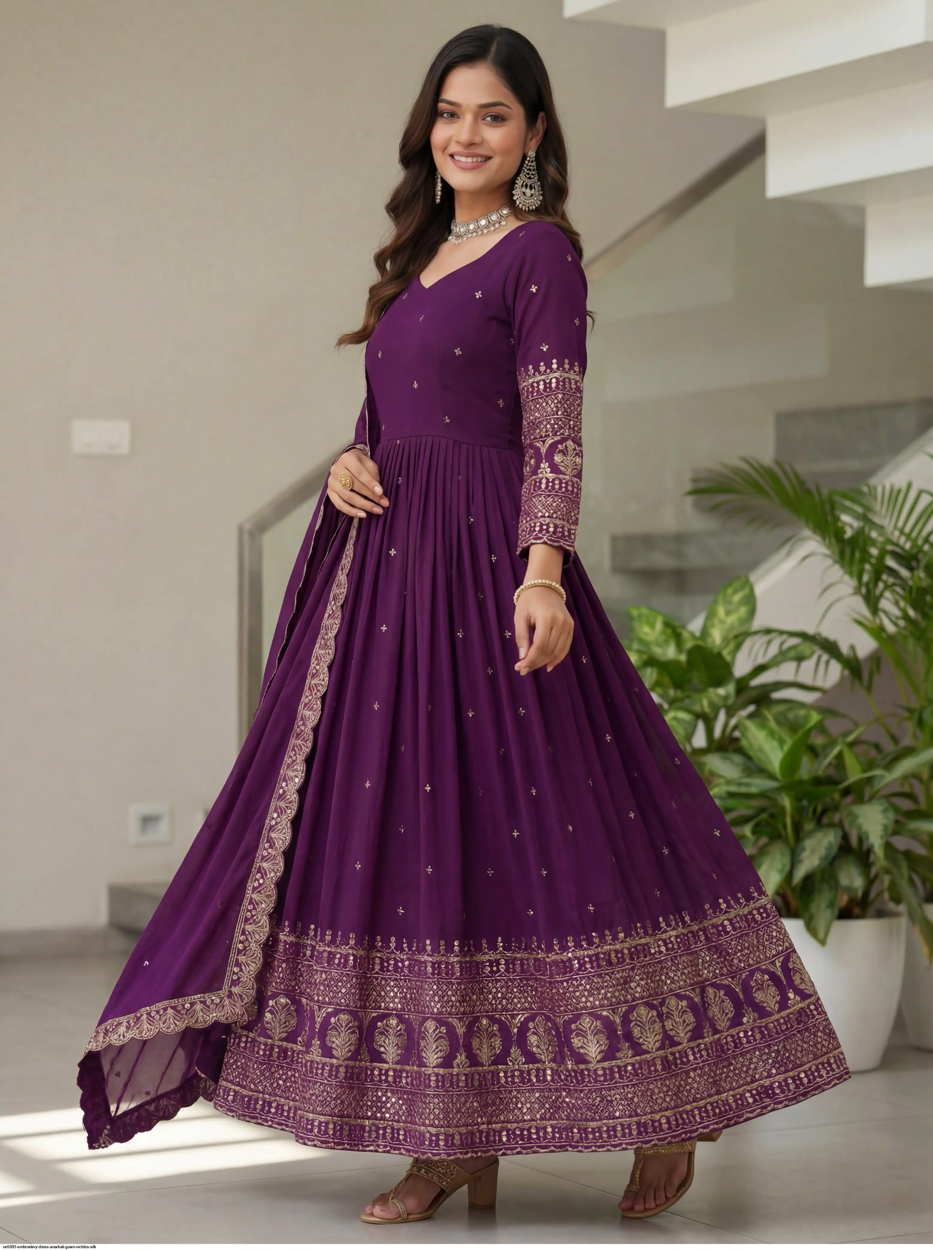 ON5093 EMBROIDERY DRESS ANARKALI GOWN VICHITRA SILK 4