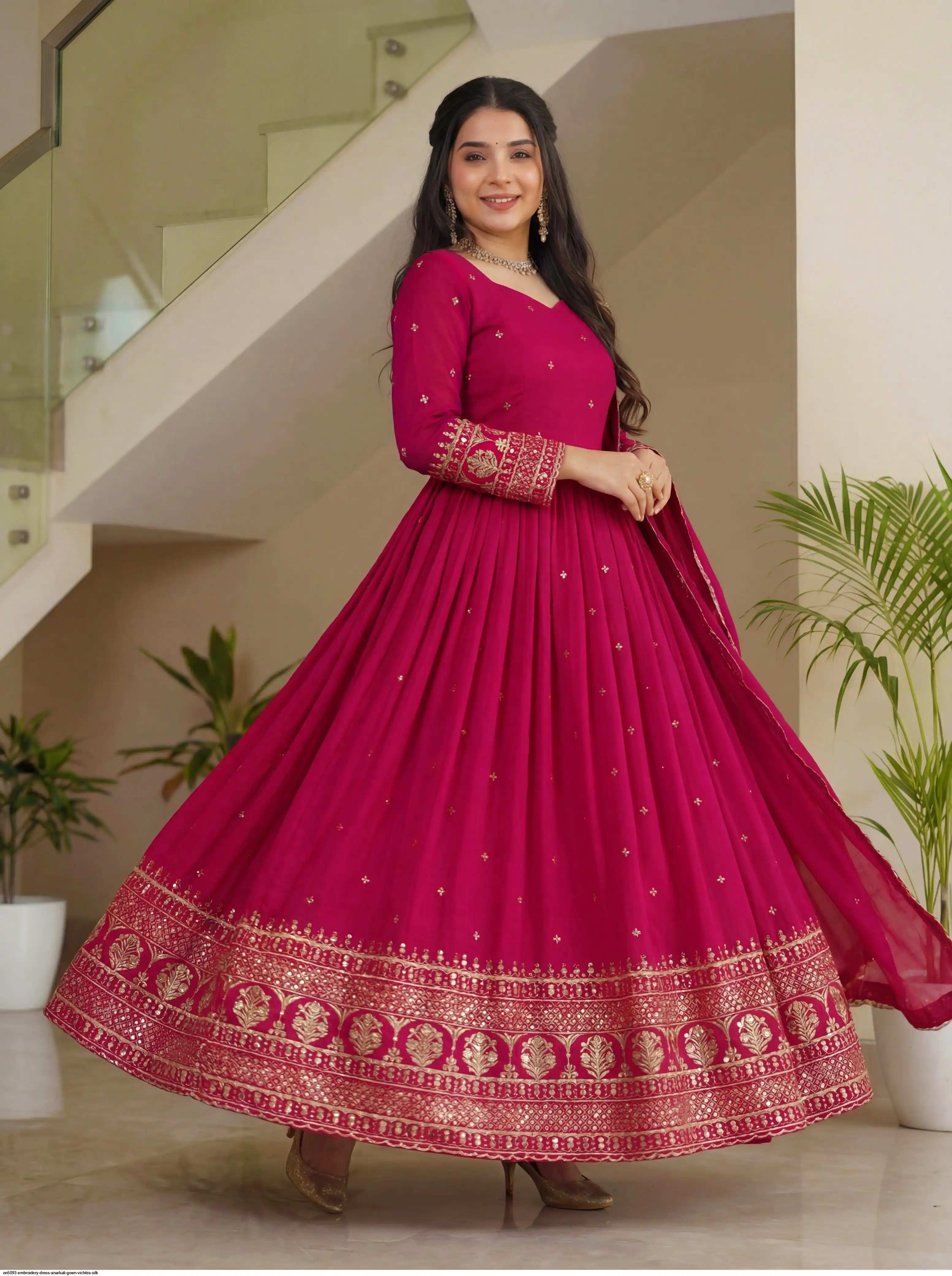 ON5093 EMBROIDERY DRESS ANARKALI GOWN VICHITRA SILK 3